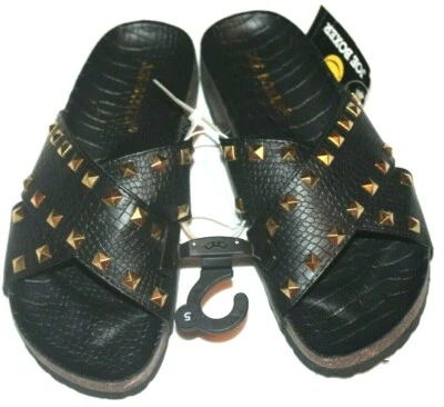 Joe Boxer Women's Elsa Black Gold Studded Slides Sandal  - Image 1 of 4