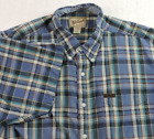 Woolrich Mens XXL 2XL Short Sleeve Button Shirt Blue Plaid All Cotton