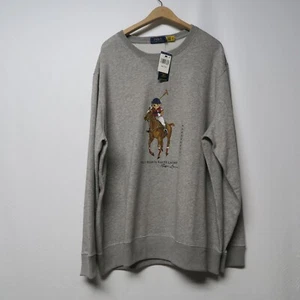 Polo Ralph Lauren Bear Riding Horse Polo Playing Fleece Sweater Gray Men's XXL - Picture 1 of 13