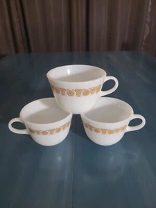 Vintage Pyrex Milk Glass Butterfly Gold Coffee / Tea Cups Mugs (3) - Picture 1 of 3