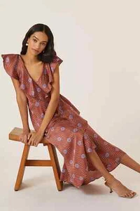 Anthropologie Ruffle-Sleeve Printed-Wrap Maxi Dress Size XL BNWT RRP £140 - Picture 1 of 5