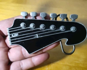 Vintage Bergamot Bass Guitar Headstock Belt Buckle Black 250577 Y260 Pewter 2005 - Picture 1 of 6