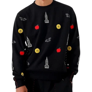 ONE432 Mens Black Crewneck Sweatshirt NYC Empire State Apple Coin Embroidery M - Picture 1 of 11