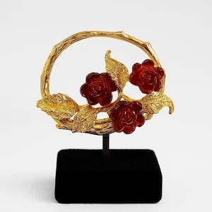 Broche prendedor vintage dorado y rosa roja * B02-H - Imagen 1 de 4