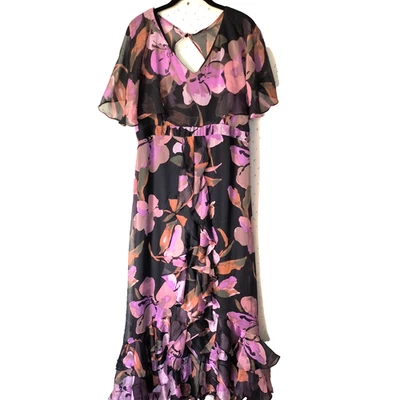 Maxi Vestido Coldwater Creek 16 Multicolor Floral Transparente Gasa Fiesta Hada Acanalado Foto 1 de 4