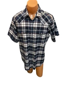 Ely Cattleman Pearl Snap Shirt Mens Size XLT Blue Red & White Plaid Short Sleeve - Picture 1 of 12