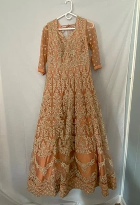 Peach Anarkali Suit Set - Matching Dupatta and Pants - Image 1 of 4