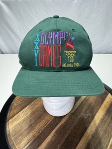 Vintage 1996 Atlanta Olympic Hat Snapback Cap Adjustable Green Stitched Logo 90s - Picture 1 of 6