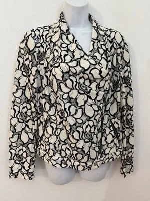 Chaqueta de encaje INC International Concepts para mujer M negra blanca cremallera asimétrica Foto 1 de 4