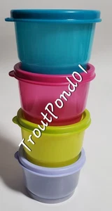 Juego de 4 tazas de bocadillos TUPPERWARE lonchera cuencos de 4 oz loro fucsia verde lila + - Imagen 1 de 4