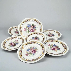 Antikes Geschirrservice Porzellan Teller Limoges Stil Blumendekor Gold - Bild 1 von 9