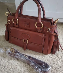 Dooney Bourke Brown Florentine Leather Front Pocket Satchel Saddle Bag Rustic - Picture 1 of 24