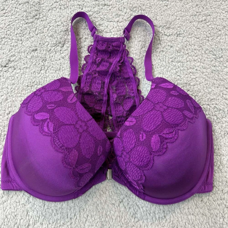 Sujetador push up espalda cruzada No Boundaries 36DD sujetador push up ribete de encaje púrpura Foto 1 de 4