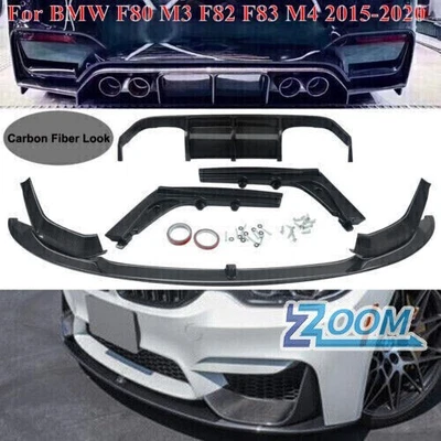 Front Spoiler Lippe + Heckdiffusor Lippe für BMW F80 M3 F82 F83 M4 Carbon Optik - Bild 1 von 4