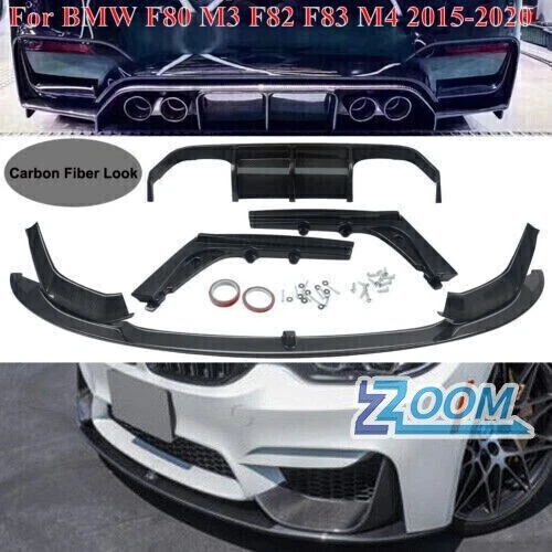 Front Spoiler Lippe + Heckdiffusor Lippe für BMW F80 M3 F82 F83 M4 Carbon Optik - Bild 1 von 4