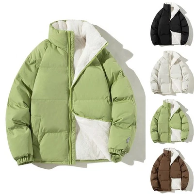 Men Thicken Warm Parka Jacket with Fleece Lining Stand Collar Casual Loose Coat - Image 1 of 4