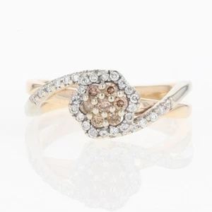 .32ctw Brown Diamond Cluster w/ Halo Split Shank Ring 14k Multi-Tone Gold Size 6 - Picture 1 of 6