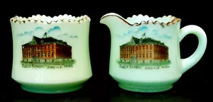 ANTIQUE Vintage ARGYLE MINNESOTA Souvenir EAPG GREEN CUSTARD GLASS Creamer Sugar - Picture 1 of 2