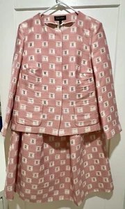 ESCADA Rosehip Pink Wool Blend Sheer Boxes Reed Jacket Skirt Suit 44 14 - Picture 1 of 15