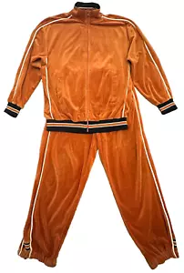 Vintage 90s Koman Velour Tracksuit Mens XL Baggy Wide Leg Hip Hop Orange Brown - Picture 1 of 23