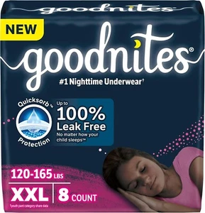 Goodnites Girls' Nighttime Underwear XXL 120-165 lbs 8 Ct - Picture 1 of 10