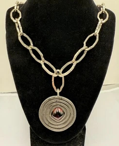 Chunky Modernist Designer Jorgen Jensen Signed Amber Glass Pewter Necklace - Picture 1 of 6