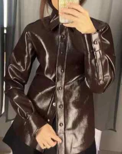 NWT H&M A/W 2024 Burgundy Coated Shirt w/ Tapered Waist Red XS, S, M, L, XL, XXL - Picture 1 of 11