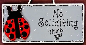 NO SOLICITING LADYBUG SIGN Wall Door Porch Hanger Hanging Plaque Home Wood Decor - Picture 1 of 1