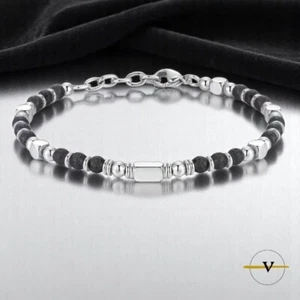 BRACCIALE UOMO DONNA ROCCIA DI LAVA PIETRE DURE NATURALI ACCIAIO INOSSIDABILE - Foto 1 di 3
