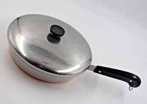 Vtg Pre 1968 Double Ring Revere Ware Copper Bottom 10" Skillet + Lid Clinton Ill - Picture 1 of 12