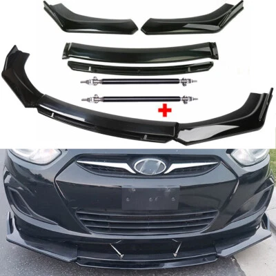 Front Bumper Lip Spoiler Splitter BodGlossy Black Strut Rod For Hyundai Sonata Foto 1 de 4