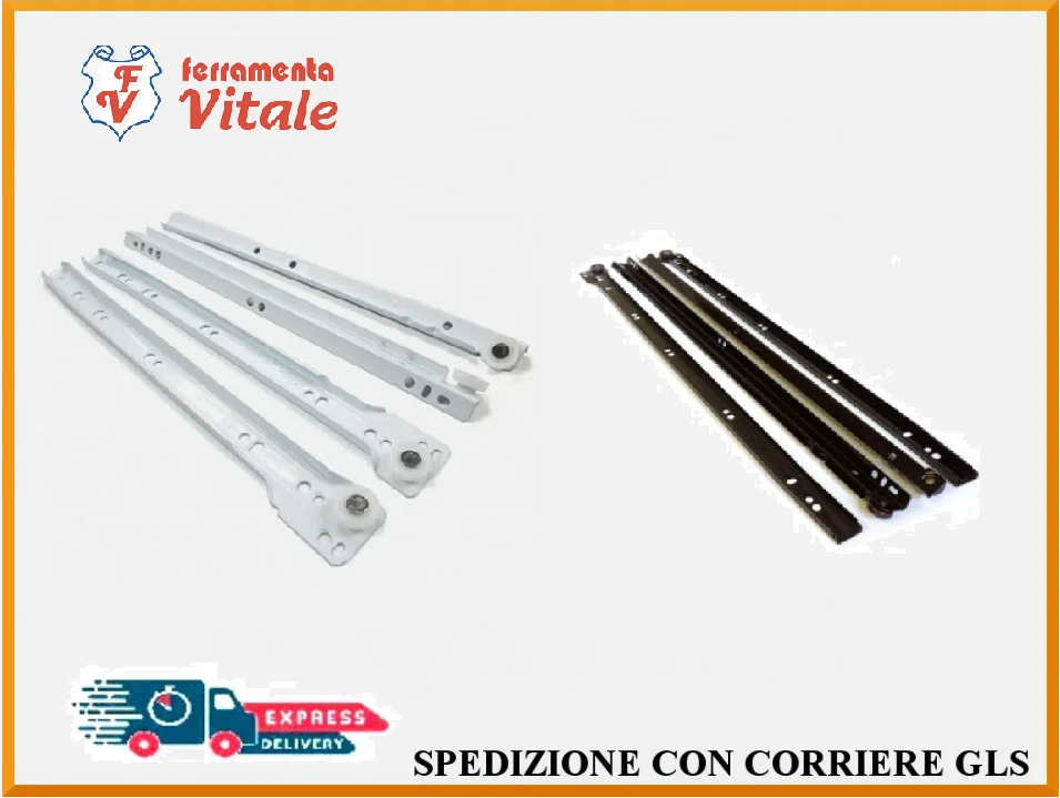 Guide scorrevoli coppia per cassetti made in Italy varie misure bianco o marrone - Immagine 1 di 1
