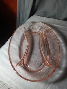 Hazel Atlas Florentine #2 Poppy Pink Divided Serving Plate Depression Glass - Picture 1 of 9