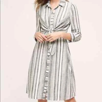 Vestido de lino HD in Paris Anthropologie a rayas con corbata frontal para mujer talla 0 nuevo con etiquetas Foto 1 de 4