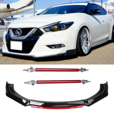 For Nissan Maxima Altima Black/Red Front Bumper Lip Splitter Body Kit+Strut Rods Foto 1 de 4