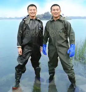 Mens Thick Fishing Wading One-Piece Zipper Jumpsuit Hooded Waterproof Suit Ting1 - Picture 1 of 17
