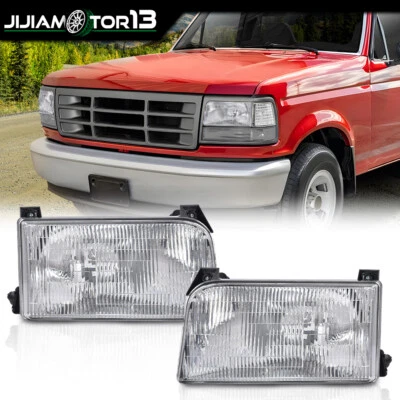 Fit For 1992-1996 Ford F-150 Pair Clear Halogen Headlights Set Left & Right Side - Image 1 of 4