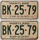 Vintage Maryland 1957 License Plate Pair, BK 29 79