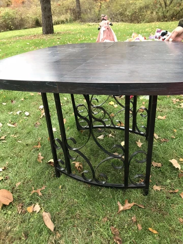 Vintage Scrolling Black Wrought Iron Small Table W/ Base 1970's Spanish Cover