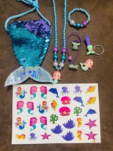 8pc Mermaid Necklace Earrings hand bag Bracelet Set Jewelry Girls Little Kids - Picture 1 of 10