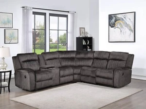 Modular Recliner Sectional Sofa 2 Power & 1 Manual Recliners w/ Pillow Back - Picture 1 of 8