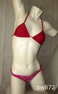 Sexy Traje de Baño Bikini Brasileño Borgoña Rojo y Fucsia Rayas Bordado Nuevo con Etiquetas S - Imagen 1 de 1