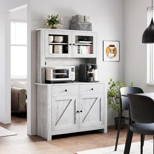 Kitchen Pantry Cabinet with Microwave Stand, Freestanding Hutch Cabinet with Buf - Picture 1 of 6