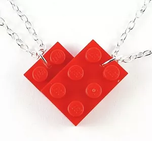 His & Hers Love Heart Necklace Set made with LEGO Bricks valentines day gift Mrs - Picture 1 of 6