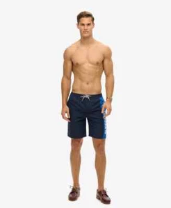 Superdry Pantaloncini da bagno abbigliamento sportivo logo lunghezza 19 pollici boardshort foderati in rete blu - Foto 1 di 9