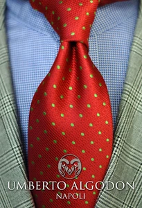 Umberto Algodon Napoli Herrenkrawatte Rot Limette Punkte Gewebte Seide Luxus Krawatte Neu - Bild 1 von 5