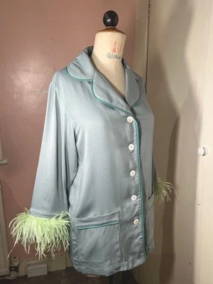 Top de pijama de fiesta de plumas para dormir en azul verde XS ropa de salón Foto 1 de 4