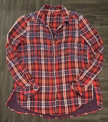 Top Free People Mágico Botón Bordado a Cuadros Rojo Floral Bordado Talla L Foto 1 de 4