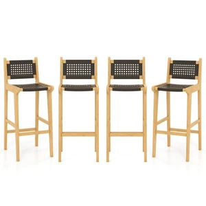 4PCS 30" Teak Wood Bar Chair w/ Backrest & Footrest Bar Height Chair for Deck - Picture 1 of 7