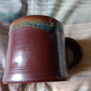 Studio Pottery Stoneware Coffee Mug Brown &Blue Potters Mark 3 Inch 250 ml - Picture 1 of 7